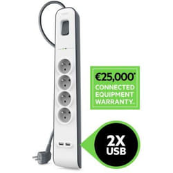 Belkin BSV401CA2M protection surtension Noir, Blanc 4 sortie(s) CA 2 m