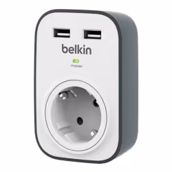Belkin SurgeCube, 306 J, 1 sortie(s) CA, Type F, Type F (Schuko), Noir, Blanc