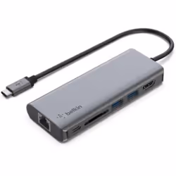 Belkin AVC008BTSGY, USB 3.2 Gen 1 (3.1 Gen 1) Type-C, 100 W, Noir, Gris, SD, HDMI, RJ-45, USB 3.2 Gen 1 (3.1 Gen 1) Type-A, U ...