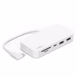 Belkin INC011btWH, USB 3.2 Gen 1 (3.1 Gen 1) Type-C, Blanc, MicroSD (TransFlash), SD, RJ-45, USB 3.2 Gen 1 (3.1 Gen 1) Type-A ...