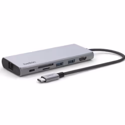 Belkin INC009BTSGY, USB Type-C, 100 W, 2500 Mbit/s, Argent, MicroSD (TransFlash), SD, 4K Ultra HD