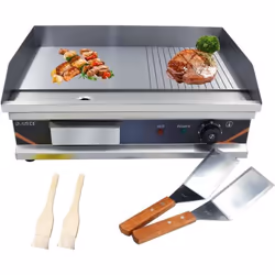 Plancha électrique - DULNICE - 3000W - Inox - Surface semi-plate et rainurée - Facile à nettoyer