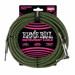 Ernie Ball P06077, 6,35 mm, Mâle, 6,35 mm, Mâle, 3,05 m, Noir, Vert