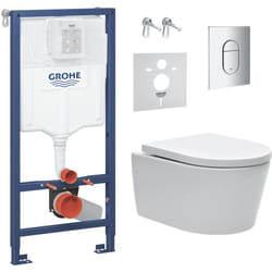 Grohe - Pack wc bâti support Solido 113cm + Cuvette sat rimless fixations invisibles + Abattant softclose + Plaque chrome (ArenaSat)