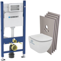 Pack wc Bati support Geberit Cuvette Ideal Standard Tesi Aquablade + Plaque blanche + Set habillage (TesiGeb3-sabo)