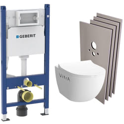 Pack WC Bati support Geberit + Cuvette Vitra Sento Rim-Ex + Abattant soft close + Plaque blanche + Set habillage (HSentorimlessG