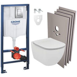 Grohe - Pack wc Bâti-support + Cuvette Ideal Standard Tesi Aquablade rimless + Plaque chrome + Set habillage (h aqua-set)