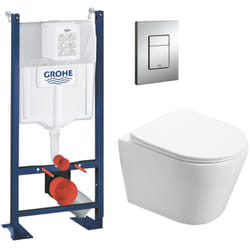 Grohe - Pack wc Bâti autoportant Geberit + wc Swiss Aqua Technologies sans bride + Plaque chrome (ProjectInfinitio-1/BP)