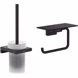 Caractéristiques du Set Brosse de toilette murale + Porte-papier toilette mural avec tablette, Noir mat, Hansgrohe AddStoris ...