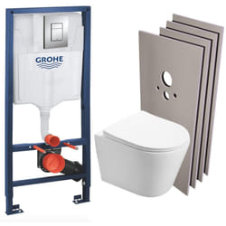 Grohe Pack WC Bâti-support + WC SAT Infinitio sans bride, fixation invisible + Plaque chrome + Set d'habillage