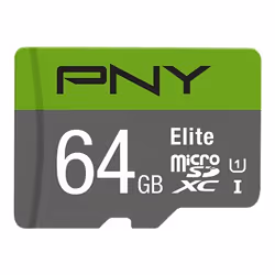 PNY Elite, 64 Go, MicroSDXC, Classe 10, Class 1 (U1), Vert, Gris