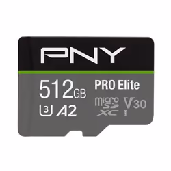PNY PRO Elite microSDXC 512GB, 512 Go, MicroSDXC, Classe 10, 100 Mo/s, 90 Mo/s, Class 3 (U3)