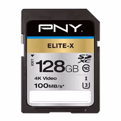 PNY Elite-X, 128 Go, SDXC, Classe 10, UHS-I, 100 Mo/s, Class 3 (U3)