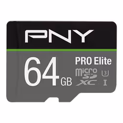 PNY PRO Elite, 64 Go, MicroSDXC, Classe 10, UHS-I, Class 3 (U3), Noir, Gris