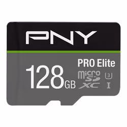 PNY PRO Elite, 128 Go, MicroSDXC, Classe 10, UHS-I, Class 3 (U3), Noir, Gris