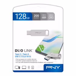 PNY DUO LINK lecteur USB flash 128 Go USB Type-A / USB Type-C 3.2 Gen 1 (3.1 Gen 1) Acier inoxydable
