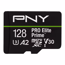 PNY PRO Elite Prime, 128 Go, MicroSDXC, Classe 10, UHS-I, 200 Mo/s, 110 Mo/s