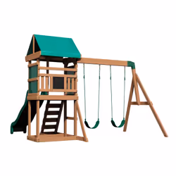 Backyard Discovery Buckley Hill Play Tower with Swings and Slide, 3 an(s), 10 an(s), Bois, 62 kg, Marron, Vert