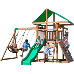 Backyard Discovery - Grayson Peak Aire de jeux en bois Aire de Jeux Extérieur avec balançoire toboggan bac de sable mur d'escalade Balancoire