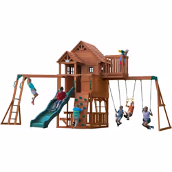 Description générale Le Backyard Discovery Skyfort II est un terrain de jeu en bois conçu pour stimuler l'imagination des enf ...