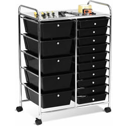 Costway - Chariot de Rangement Desserte à Roulettes Tour de Rangement avec 1 Etagère 15 Tiroirs Empilables Amovibles pour Salon Cuisine Chambre