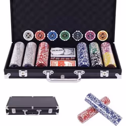 COSTWAY Mallette Coffret de Poker Professionnelle 300 Jetons 2 Jeux de Cartes 5 Dés1 Boutons Etui en Aluminium