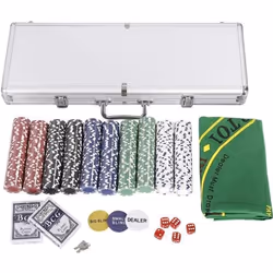 COSTWAY Malette Poker Jetons Poker Ensemble de 500 Jetons 2 Jeux de Cartes 5 Dés 1 Bouton Dealer Mallette en Aluminium