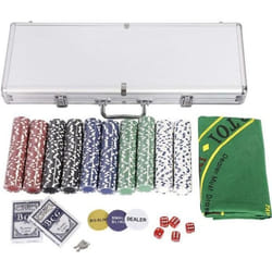 COSTWAY Malette Poker Jetons Poker Ensemble de 500 Jetons 2 Jeux de Cartes 5 Dés 1 Bouton Dealer Mallette en Aluminium