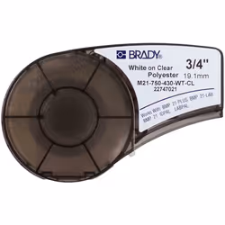 Brady M21-750-430-WT-CL, Transparent, Imprimante d'étiquette adhésive, Polyester, Transfert thermique, Acrylique, Permanent