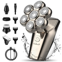 Rasoir Électrique Homme Sans Fil 5 En 1 SEJOY - Têtes Chauve Tondeuse à Barbe Cheveux Nez et Oreilles - Marron