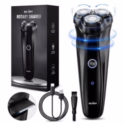 SEJOY Rasoir Electrique Hommes 3D Têtes Rotatives avec Pop-up Tondeuse BarbeRasage PrécisLame Auto-affûtante RasoirLED