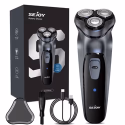Rasoir Électrique Sans Fil SEJOY - Têtes Rotatives 3D - Charge Rapide 1H - Tondeuse Barbe Pop-up - Gris