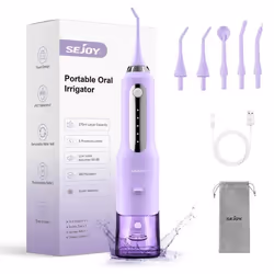 Hydropulseur Jet Dentaire SEJOY Professionnel Irrigateur Oral Portable et Rechargeable 270ml IPX7 Étanche 5 Modes 5 Buses Vio ...