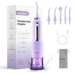 Hydropulseur Jet Dentaire SEJOY Professionnel Irrigateur Oral Portable et Rechargeable 270ml IPX7 Étanche 5 Modes 5 Buses Violet