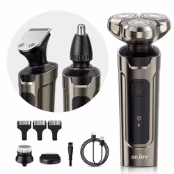 SEJOY Rasoir Électrique Hommes 3D Flottante Rechargeable 5 En 1 Tondeuse Barbe&Nez Brosse de Nettoyage de Visage IPX7 Étanche