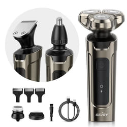 SEJOY Rasoir Électrique Hommes 3D Flottante Rechargeable 5 En 1 Tondeuse Barbe&Nez Brosse de Nettoyage de Visage IPX7 Étanche