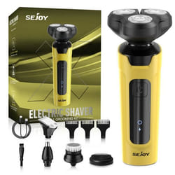 SEJOY Rasoir Électrique Hommes 3D Flottante Rechargeable 5 En 1 Tondeuse Barbe&NezBrosse de Nettoyage de VisageIPX7 ÉtancheJaune