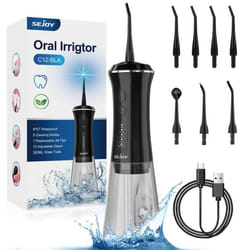 SEJOY Hydropulseur Jet Dentaire Rechargeable Portable 350ML Irrigateur Oral Professionnel IPX7 Étanche avec 7 Buses 5 Modes Noir