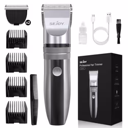 Tondeuse Cheveux Électrique Homme SEJOY - Sans Fil USB - 2 Vitesses - Peigne de Limite à 4 Niveaux - Gris