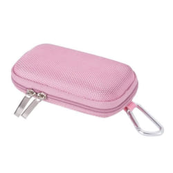 Étui Rigide Nylon pour Ranger et Protéger MP3-Écouteur-Carte Micro SD-Accessoires avec Double Filet et Double Zip Rose