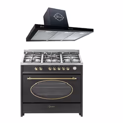 Cuisinière électrique à gaz - GURARI - GCH E 914 BL - 8 fonctions - 5 brûleurs - Four XXL 121L + Hotte GCH F 461 BL 9