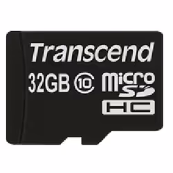 Transcend TS32GUSDHC10, 32 Go, MicroSDHC, Classe 10, NAND, 90 Mo/s, Noir