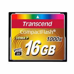 Transcend CompactFlash Card 1000x 16GB, 16 Go, CompactFlash, MLC, 160 Mo/s, 120 Mo/s, Noir