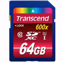 Transcend TS64GSDXC10U1, 64 Go, SDXC, Classe 10, MLC, 90 Mo/s, Class 1 (U1)