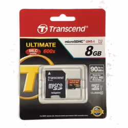 Transcend 8GB microSDHC Class 10 UHS-I (Ultimate), 8 Go, MicroSDHC, Classe 10, MLC, 90 Mo/s, Class 1 (U1)
