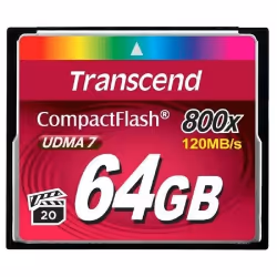 Transcend 64GB 800x CF, 64 Go, CompactFlash, MLC, 120 Mo/s, 60 Mo/s, Noir