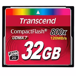 Transcend TS32GCF800, 32 Go, CompactFlash, MLC, 120 Mo/s, 60 Mo/s, Noir