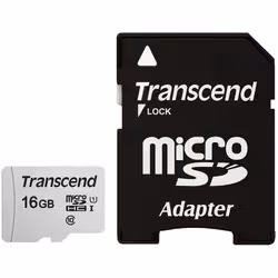 Transcend microSDHC 300S 16GB, 16 Go, MicroSDHC, Classe 10, NAND, 95 Mo/s, 10 Mo/s