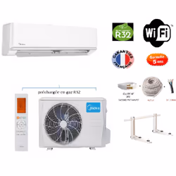 PRET A POSER Pack Climatiseur réversible Mono-split MIDEA ARUM 5000w 50m2 + kit 12 mètres de pose complet WIFI INTEGRE 22 Déc ...
