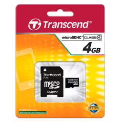 Transcend 4 GB microSDHC, 4 Go, MicroSDHC, Classe 4, 4 Mo/s, Noir
